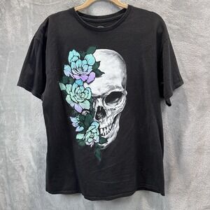 DOMREBEL Men's‎ XL Black Graphic Skull Floral T-Shirt Streetwear Skate Tee